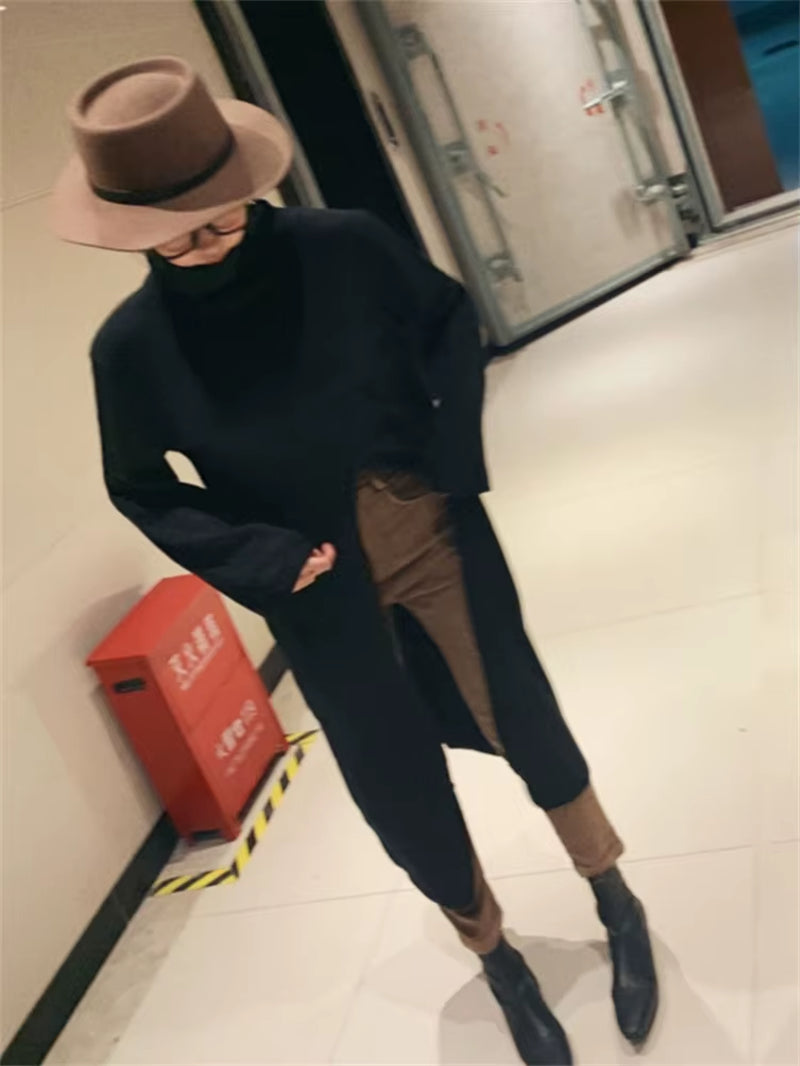 Women Dress Sweater Women Dress Thick Winter Fall Long Sleeve Knitted Dresses Maxi Vintage Oversize Knitting Turtleneck Black