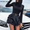 Solid Long Sleeve Mini Party Black Dress Women Dress