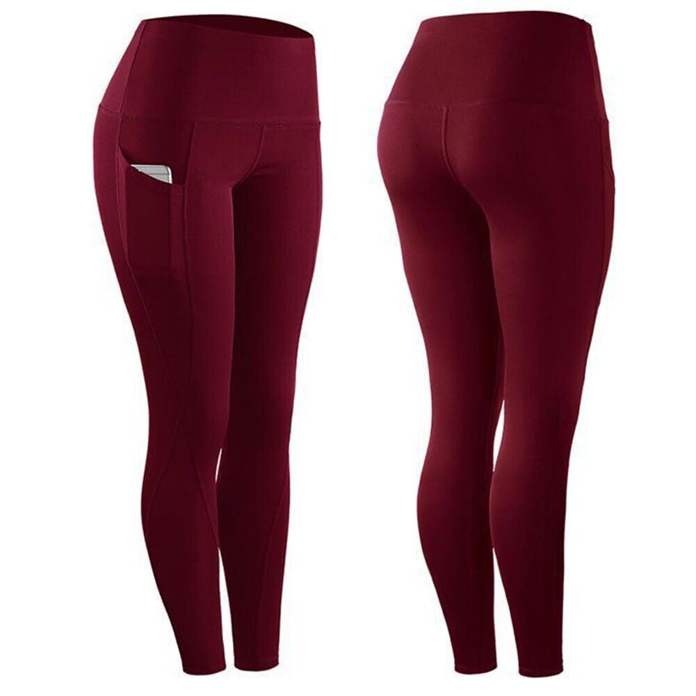 Women High Waist Gym Leggings Pocket Fitness Sports Running Ladies Yoga Pants UK