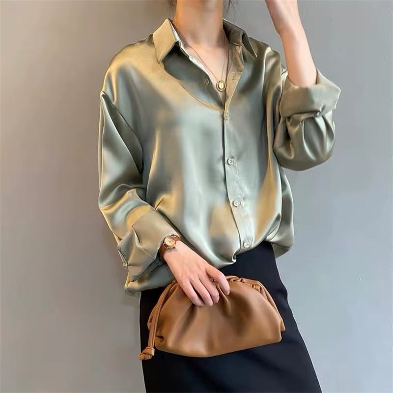 Woman Spring Autumn Style Blouses Shirts Lady Casual Long Sleeve Turn-Down Collar Blusas Tops DF4849