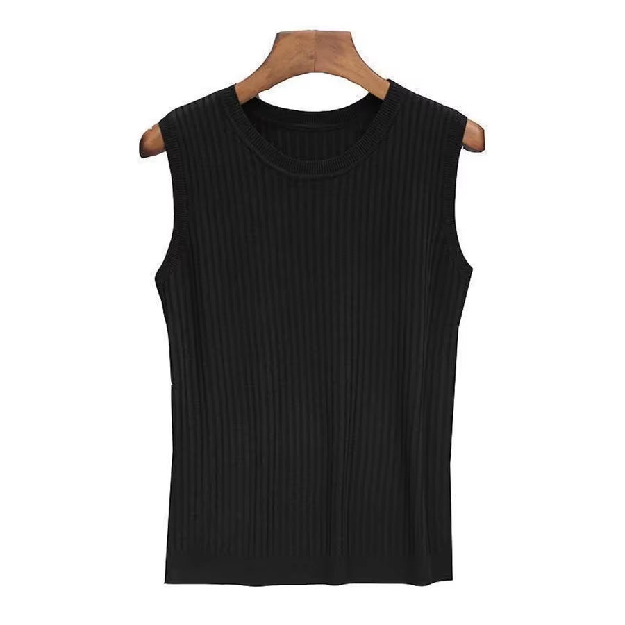 Summer Sleeveless Blouse Women O-Neck Knitted Blouse Shirt Women Clothes Women Tops