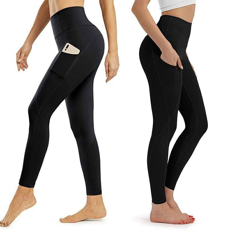 Women High Waist Gym Leggings Pocket Fitness Sports Running Ladies Yoga Pants UK