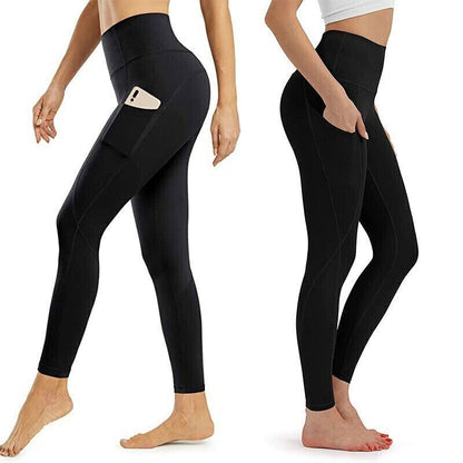 Women High Waist Gym Leggings Pocket Fitness Sports Running Ladies Yoga Pants UK