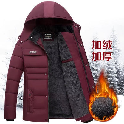 2024 New Fashion Fleece Hooded Winter Coat Men Thick Warm Mens Winter Jacket Windproof Gift for Father Husband Parka