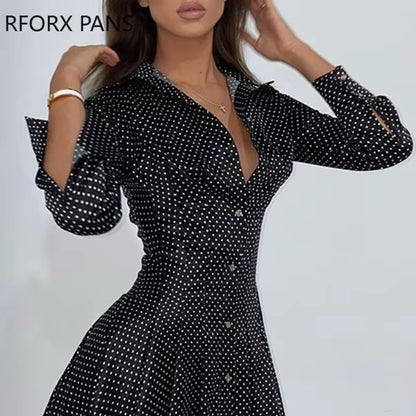 Dot Print Pleated Skater Dress Women Dress