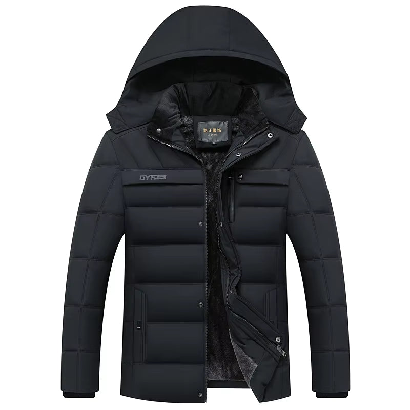 2024 New Fashion Fleece Hooded Winter Coat Men Thick Warm Mens Winter Jacket Windproof Gift for Father Husband Parka