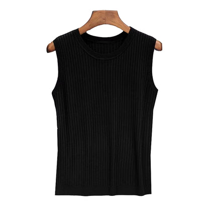 Summer Sleeveless Blouse Women O-Neck Knitted Blouse Shirt Women Clothes Women Tops DF4903