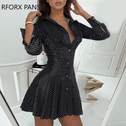 Dot Print Pleated Skater Dress Women Dress