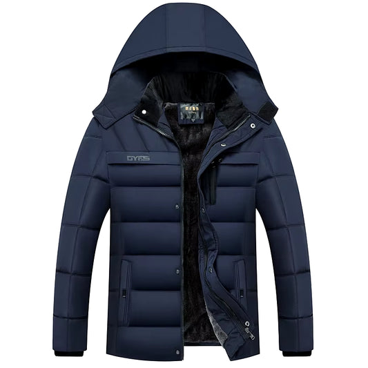 2024 New Fashion Fleece Hooded Winter Coat Men Thick Warm Mens Winter Jacket Windproof Gift for Father Husband Parka