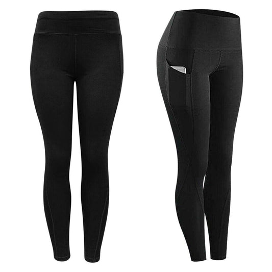 Women High Waist Gym Leggings Pocket Fitness Sports Running Ladies Yoga Pants UK