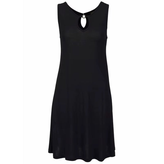 Black Beach Style Keyhole Neckline Dresses Women Summer Casual Solid Hollow Out O-Neck Tank Sleeveless a Line Sexy Mini Dress